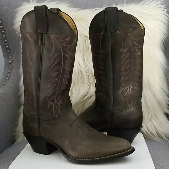 Leather Western Cowboy Boots Gray by Justin - Picture 1 of 9